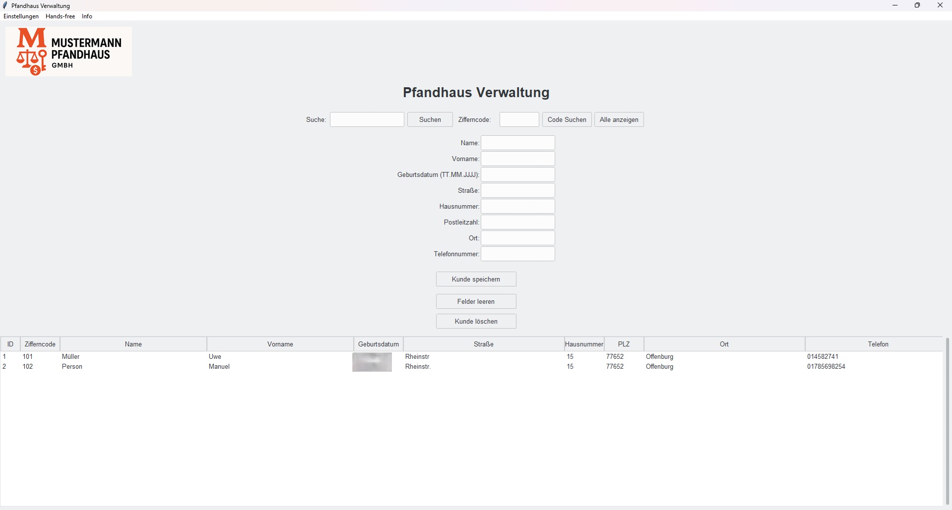 Pfandhaus Software Screenshot 1