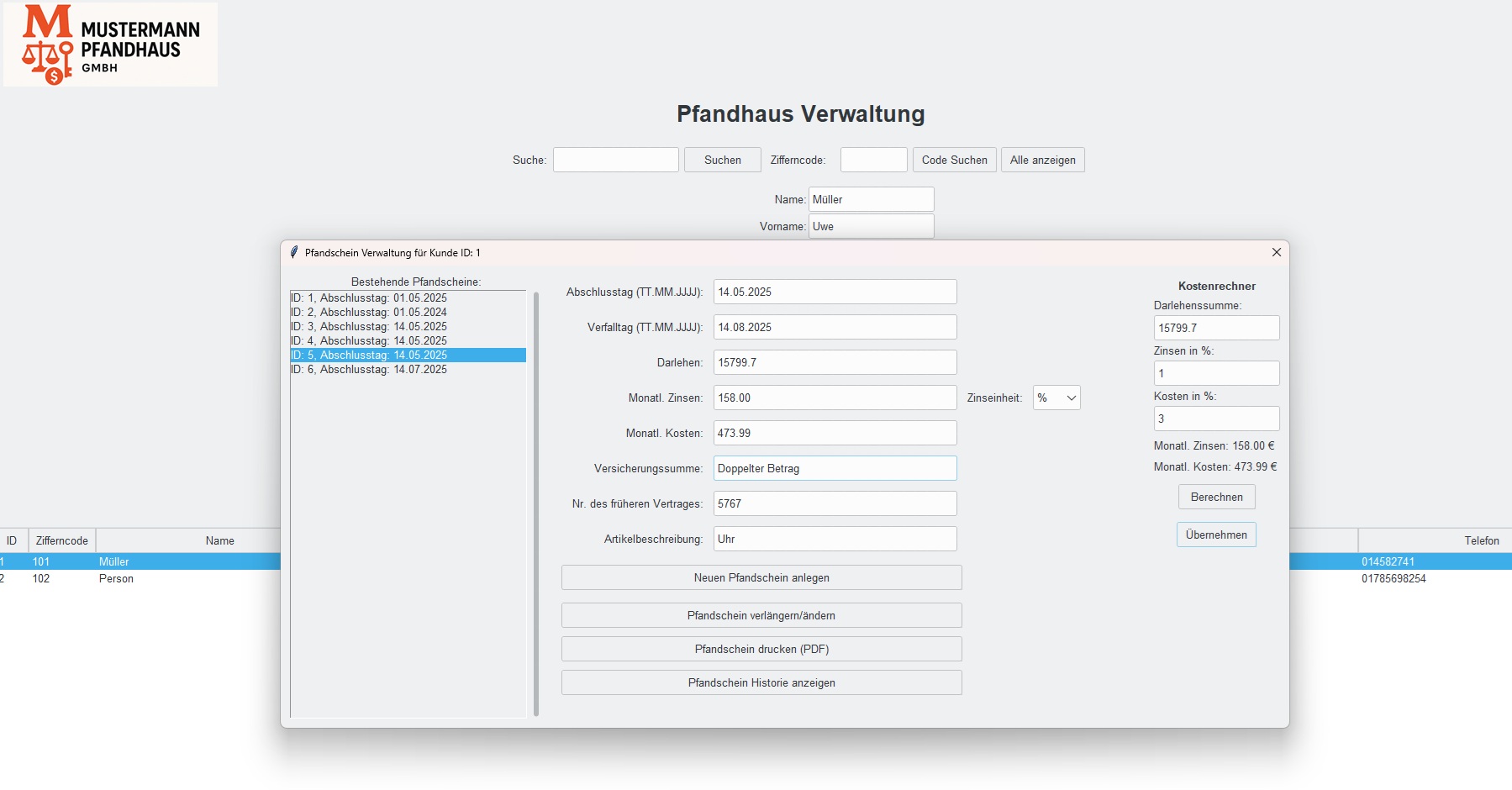 Pfandhaus Software Screenshot 4